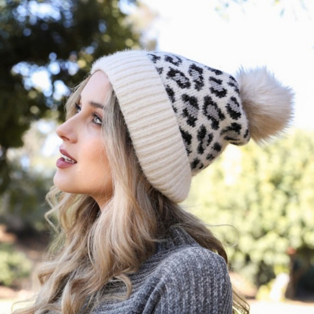Leopard Print Pom Beanie